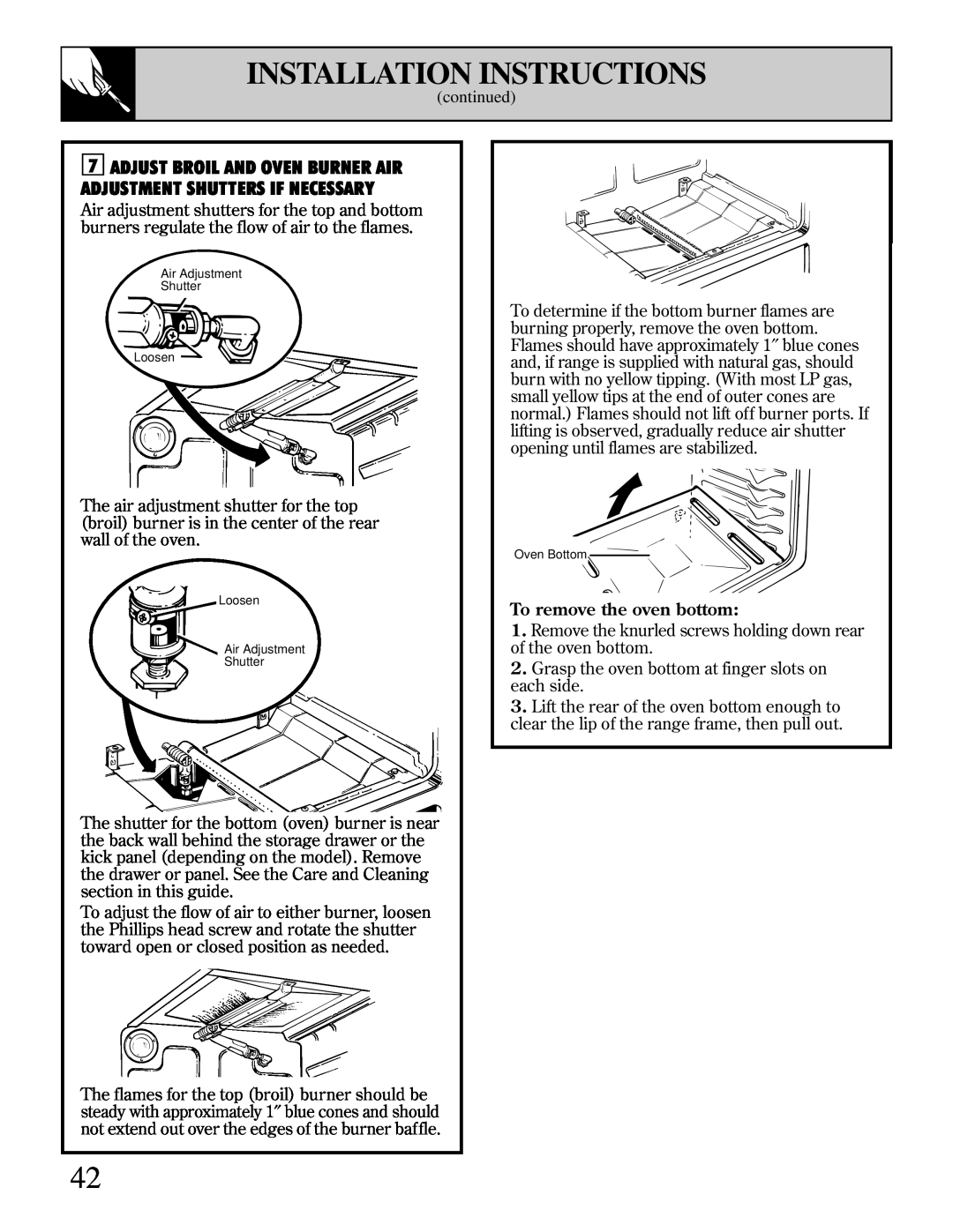 GE JGBP38 installation instructions Installation Instructions, To remove the oven bottom 