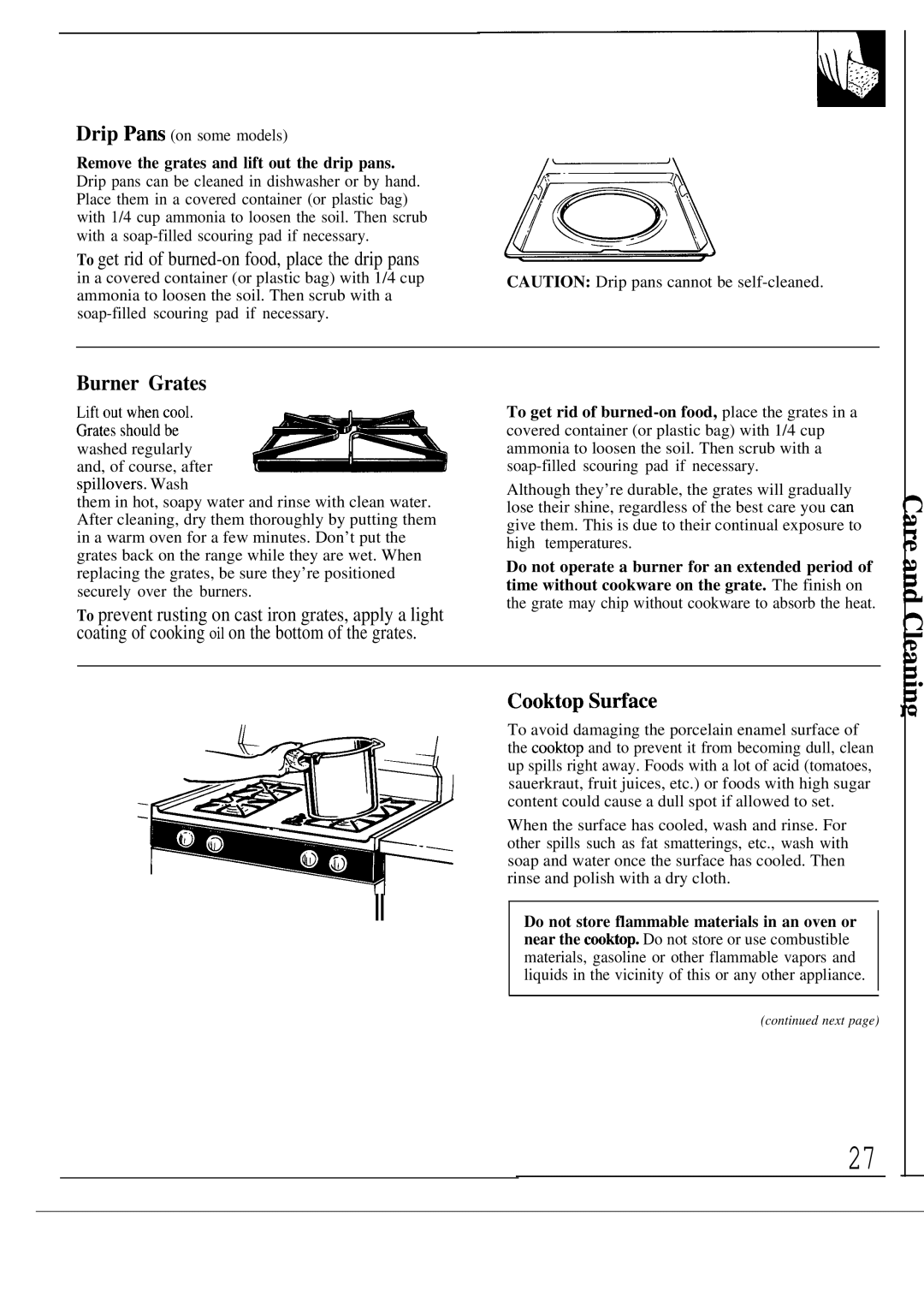 GE JGBP31GEP, JGBP38GES, JGBP35GEP, JGBP34GEP manual Burner Grates, Cooktop Sutiace 