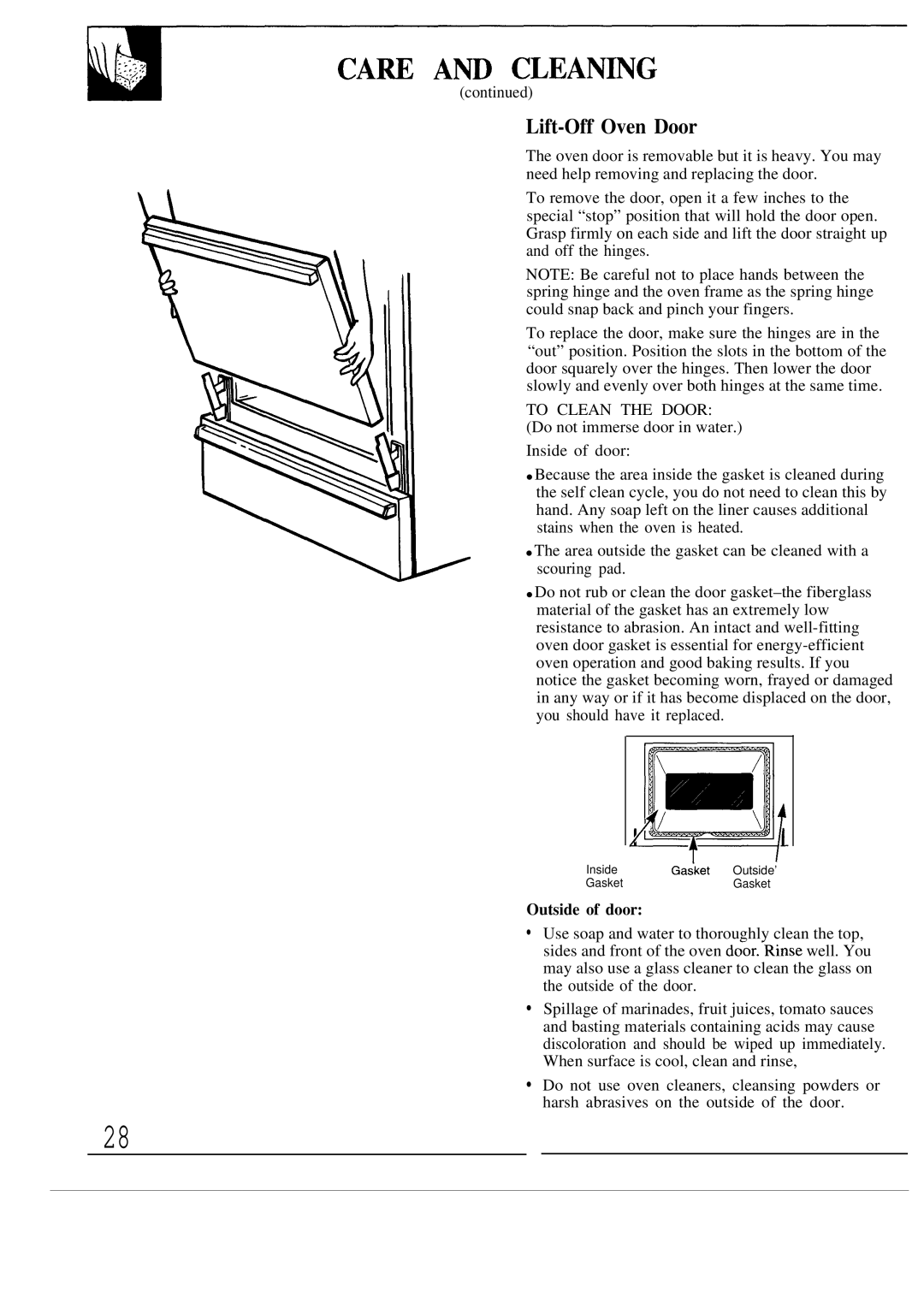 GE JGBP38GES, JGBP35GEP, JGBP34GEP, JGBP31GEP manual Lift-Off Oven Door, Outside of door 