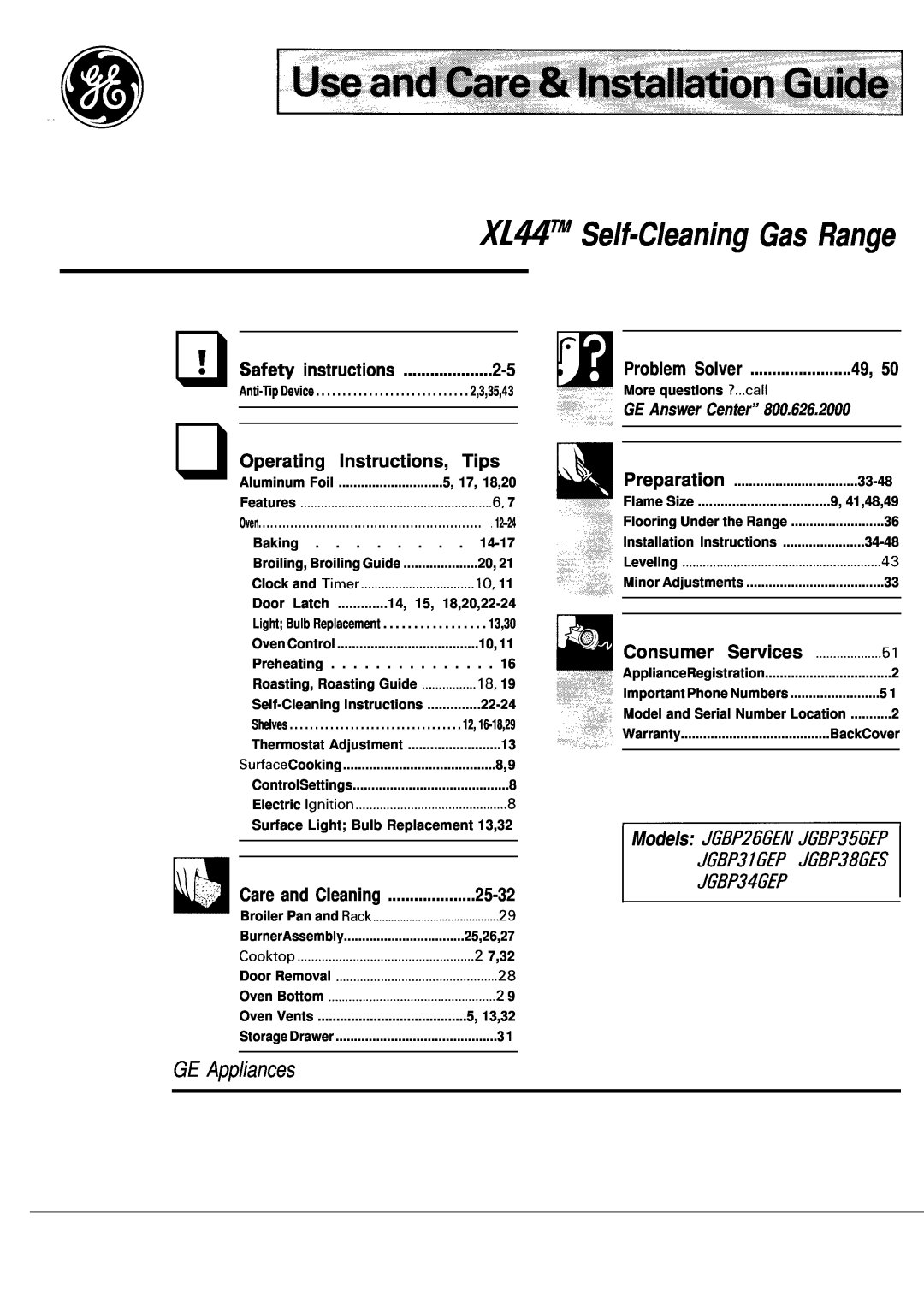 GE JGBP35GEP manual GE Appliances, JGBP34GEP, Operating Instructions, Tips, XIMT” Self-Cleaning Gas Range, Problem Solver 