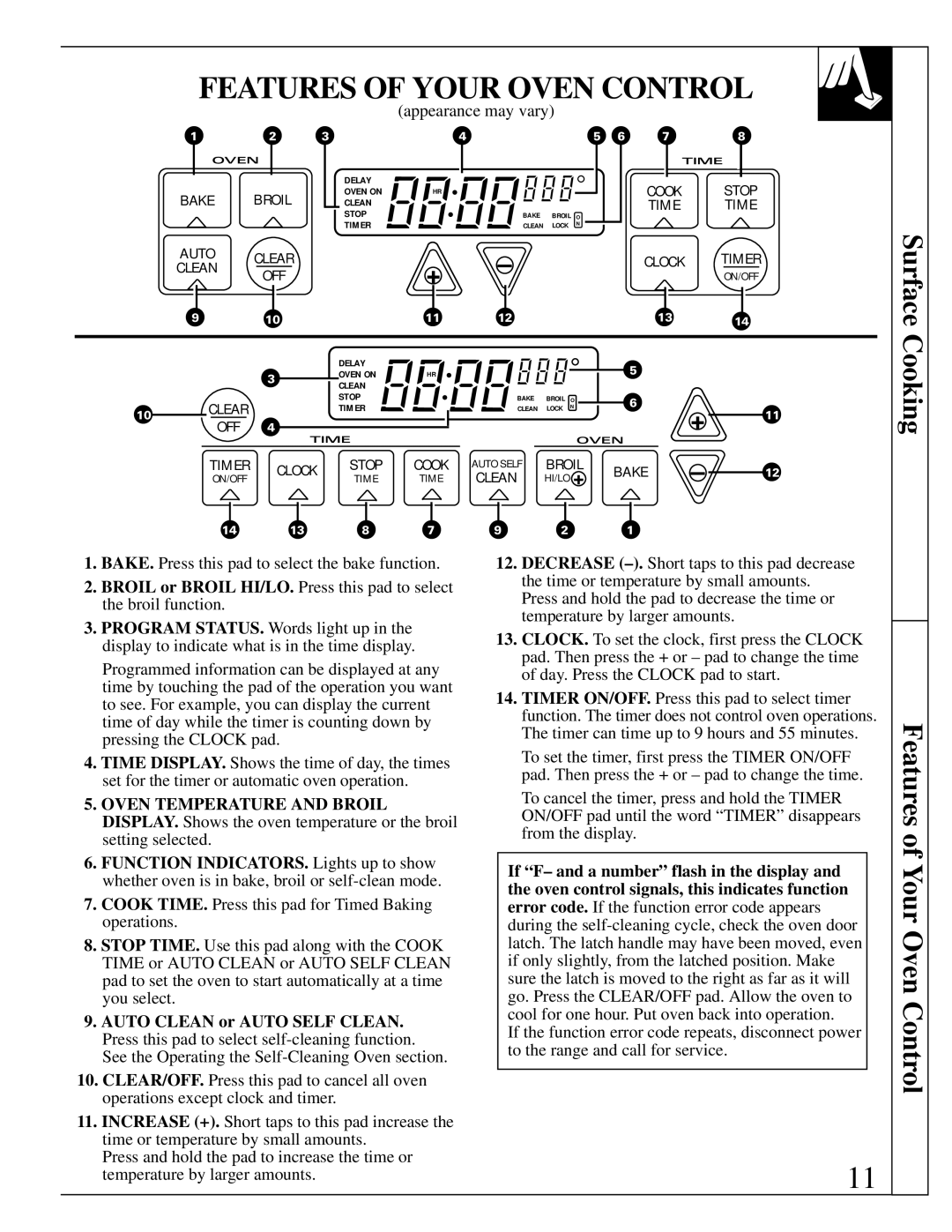 GE JGBP75 manual Features of Your Oven Control, Appearance may vary 