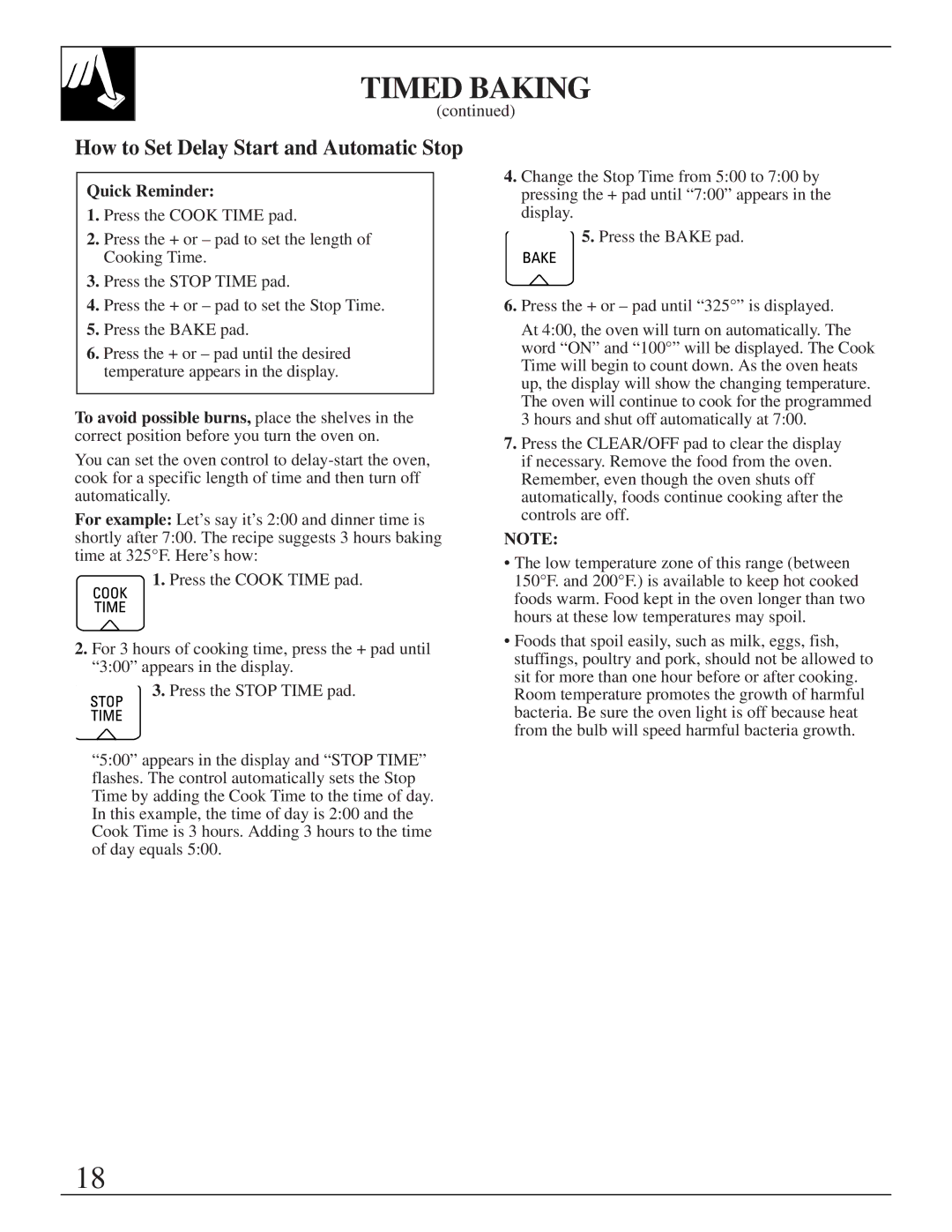 GE JGBP75 manual How to Set Delay Start and Automatic Stop, Quick Reminder 