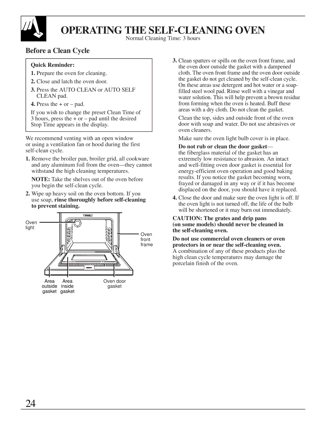 GE JGBP75 manual Operating the SELF-CLEANING Oven, Before a Clean Cycle 