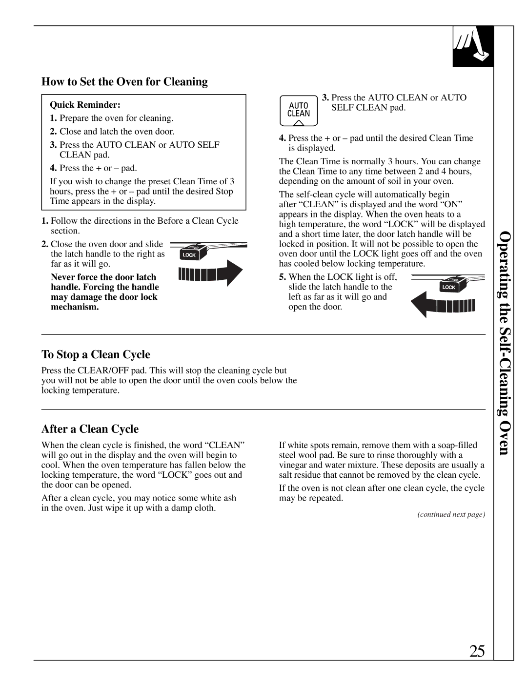 GE JGBP75 manual How to Set the Oven for Cleaning, To Stop a Clean Cycle, After a Clean Cycle 