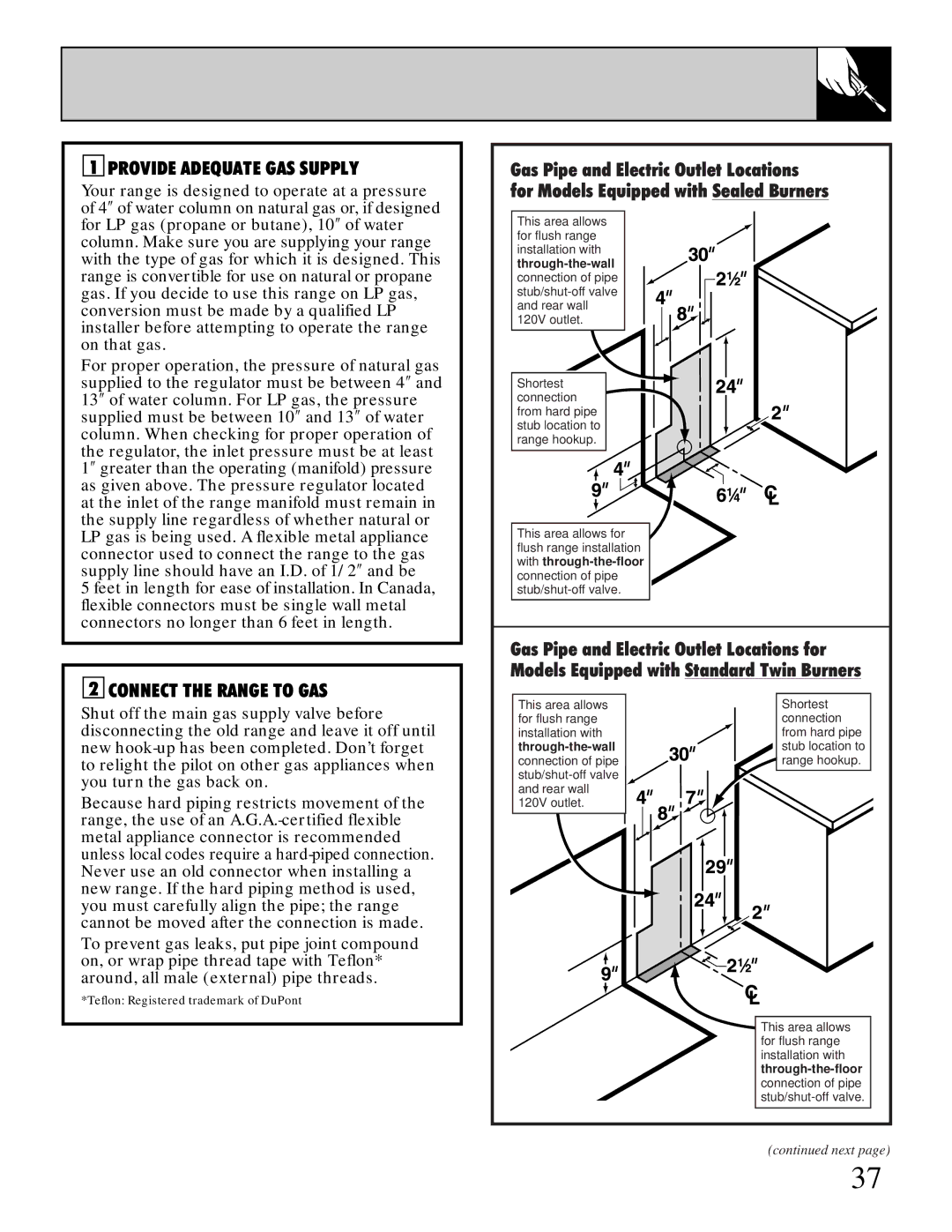 GE JGBP75 manual Provide Adequate GAS Supply 