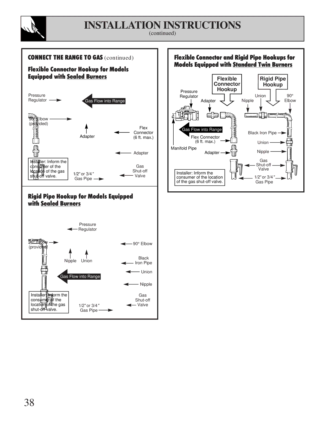 GE JGBP75 manual Connect the Range to GAS 