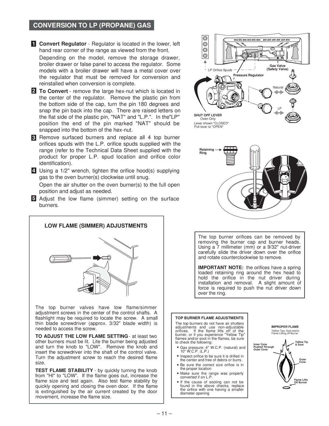 GE JGBP30 A, JGBP85 A, JGBP79 A, JGBP90 A, JGBP86 A, JGBP35 A manual Conversion to LP Propane GAS, LOW Flame Simmer Adjustments 