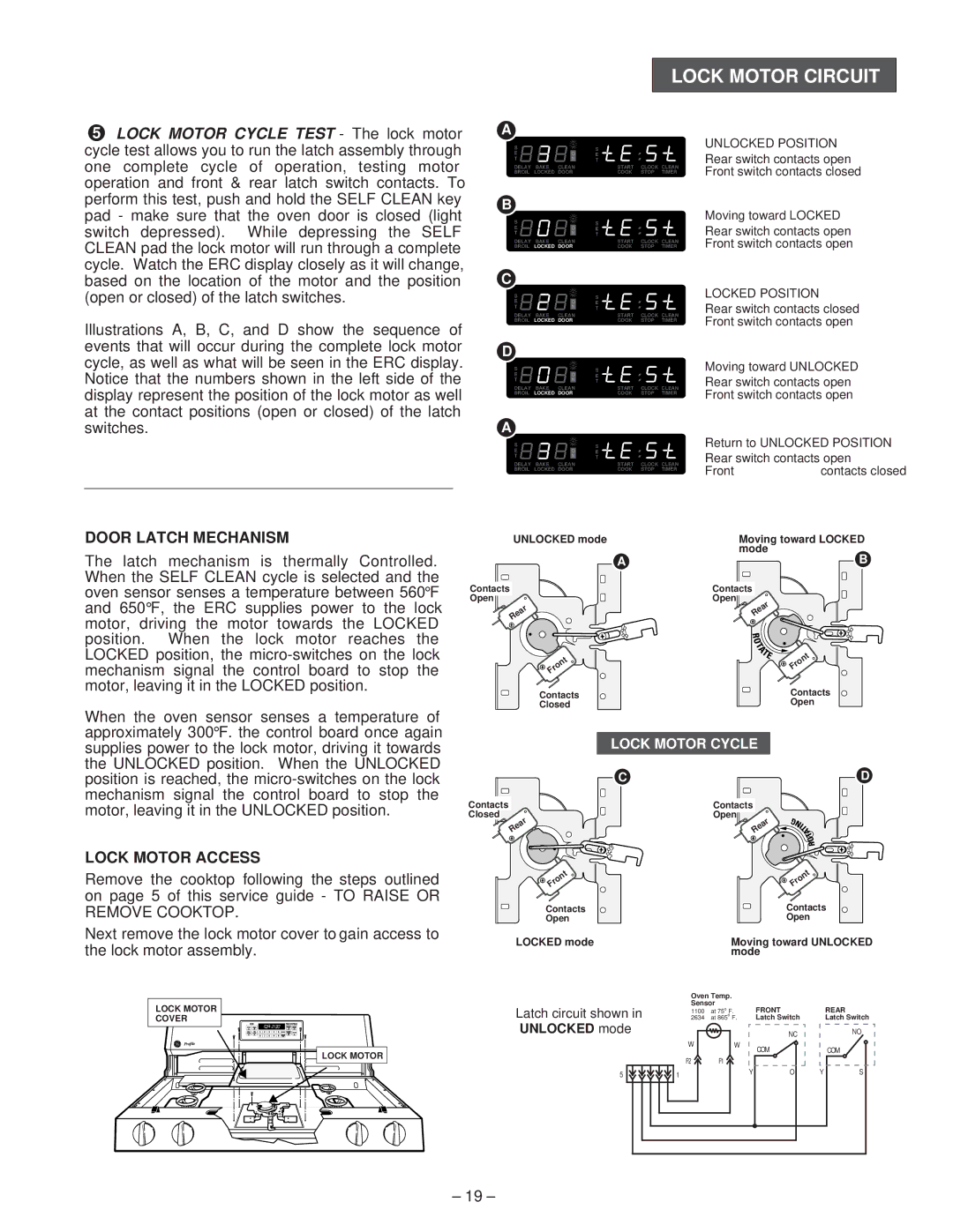 GE JGBP85 A, JGBP79 A, JGBP90 A, JGBP86 A, JGBP35 A, JGBP26 A manual Lock Motor Circuit, Door Latch Mechanism, Lock Motor Access 