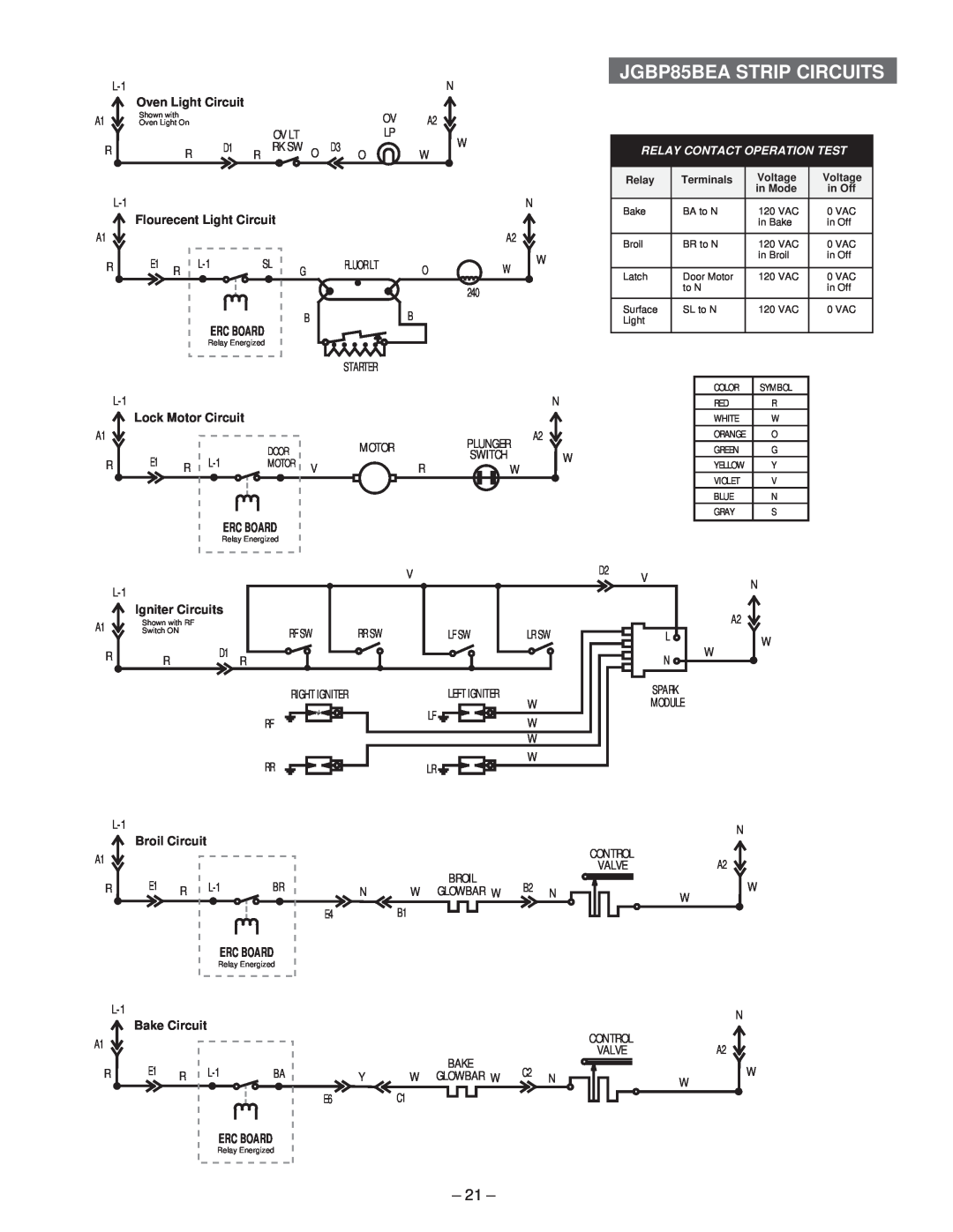 GE JGBP90 A Oven Light Circuit, Flourecent Light Circuit, Lock Motor Circuit, Erc Board, Igniter Circuits, Bake Circuit 