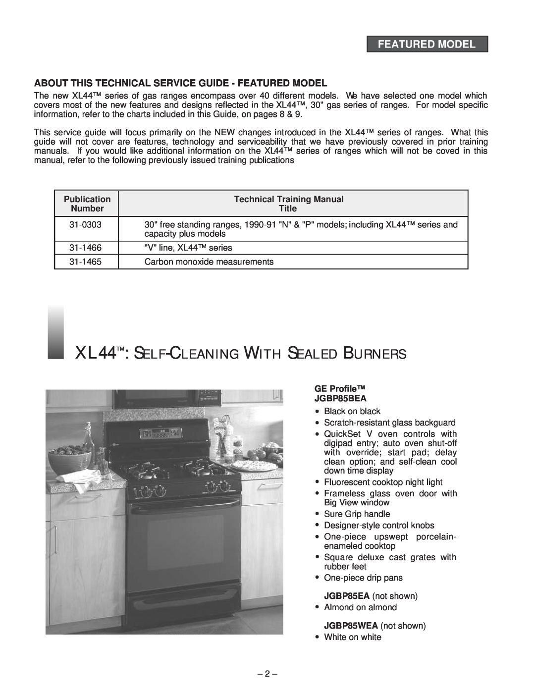 GE JGBP35 A manual XL44 SELF-CLEANING WITH SEALED BURNERS, About This Technical Service Guide - Featured Model, Publication 