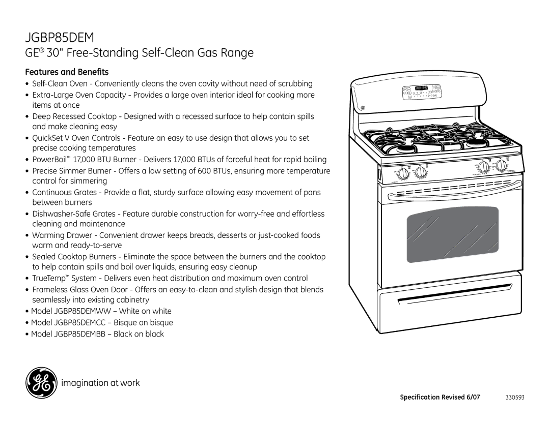 GE JGBP85DEMBB dimensions Features and Benefits 