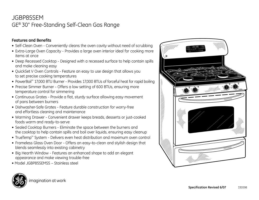 GE JGBP85SEMSS installation instructions Features and Benefits 