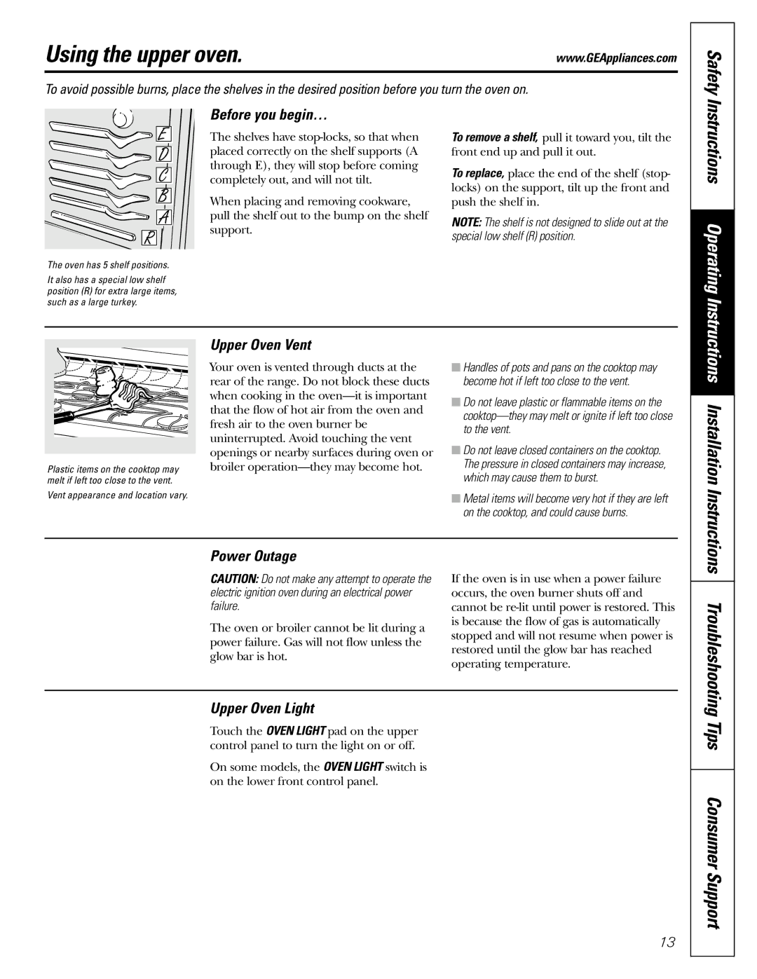 GE JGB918, JGBP88 manual Using the upper oven, Instructions Operating 