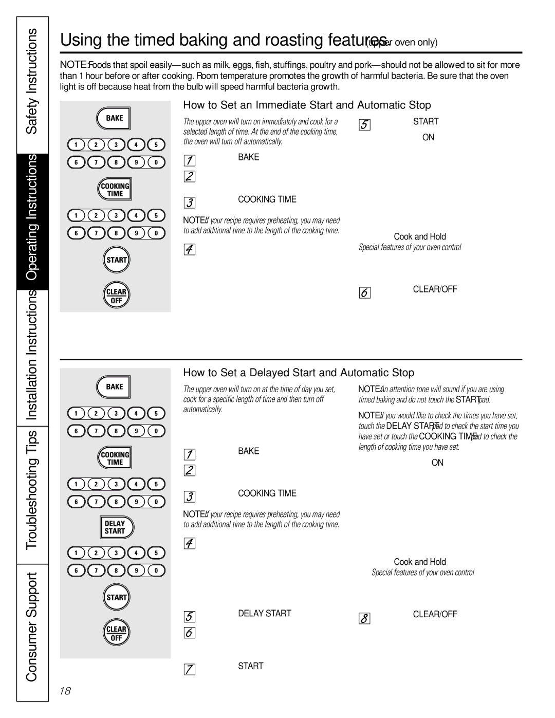 GE JGBP88, JGB918 manual How to Set an Immediate Start and Automatic Stop, How to Set a Delayed Start and Automatic Stop 