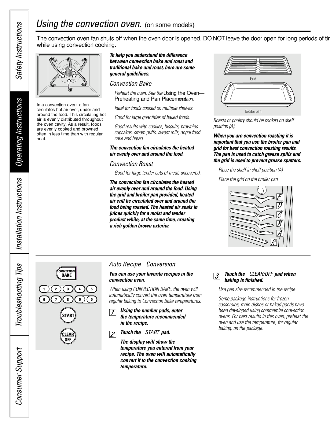 GE JGBP88, JGB918 manual Using the convection oven. on some models, Installation Instructions Operating Instructions Safety 