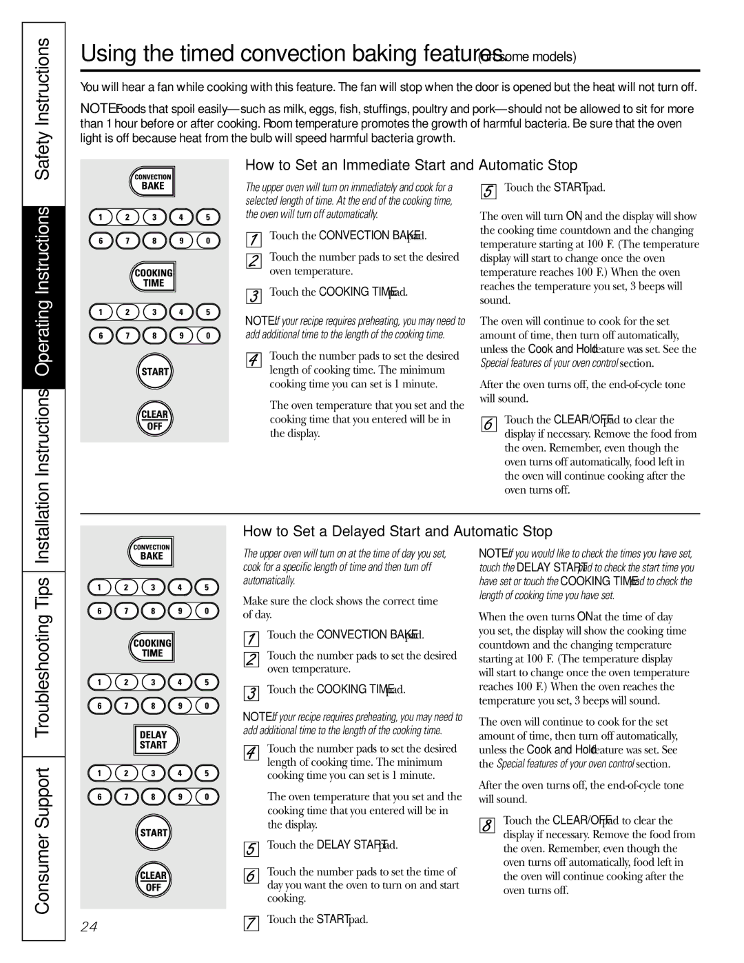 GE JGBP88, JGB918 Using the timed convection baking features. on some models, Safety Instructions, Troubleshooting Tips 