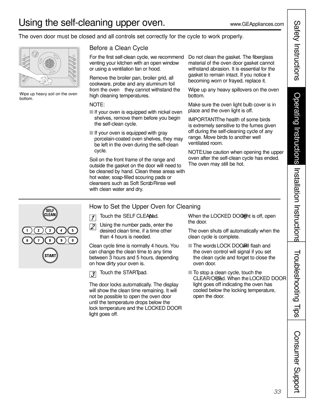 GE JGB918 manual Using the self-cleaning upper oven, Instructions Operating Instructions Installation, Before a Clean Cycle 