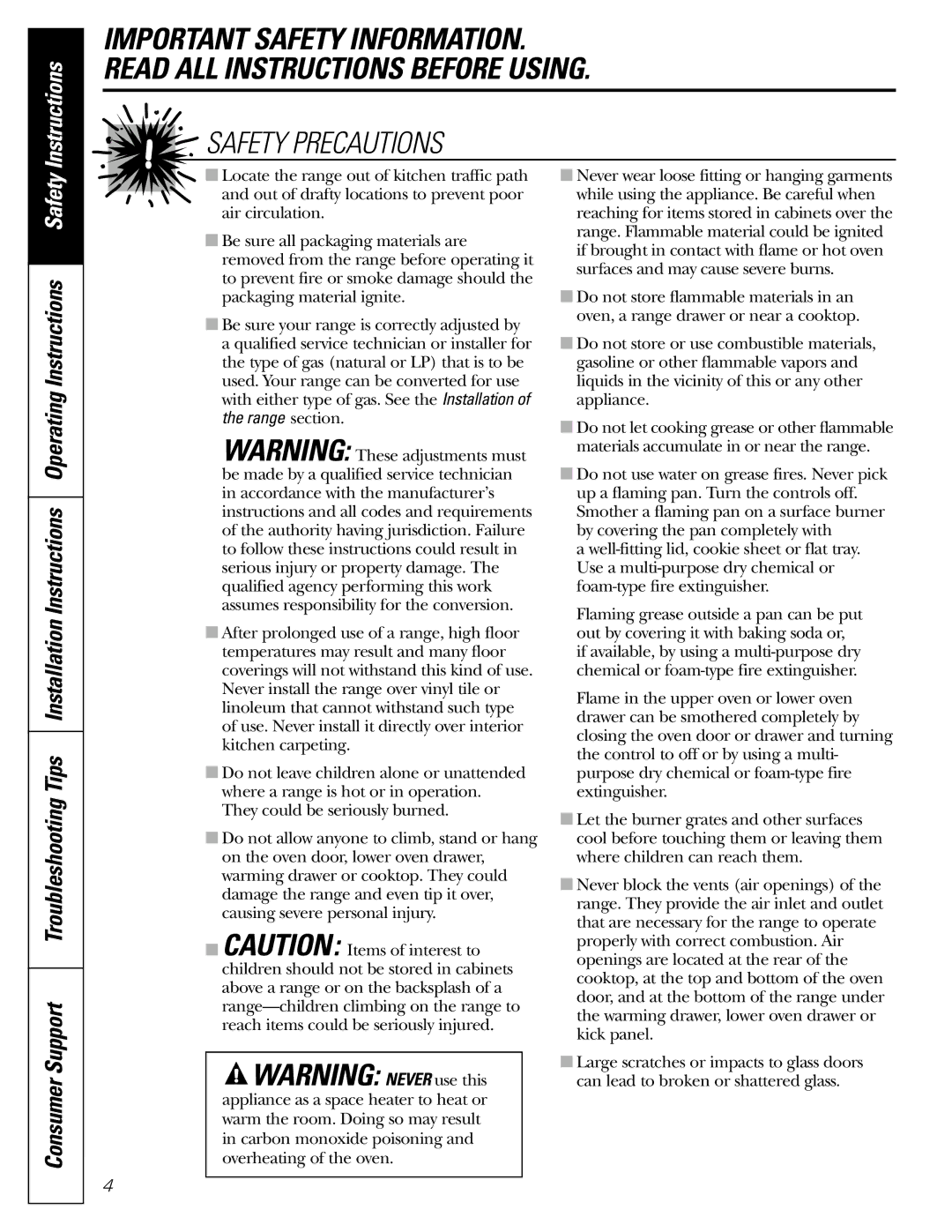 GE JGBP88, JGB918 manual Instructions 