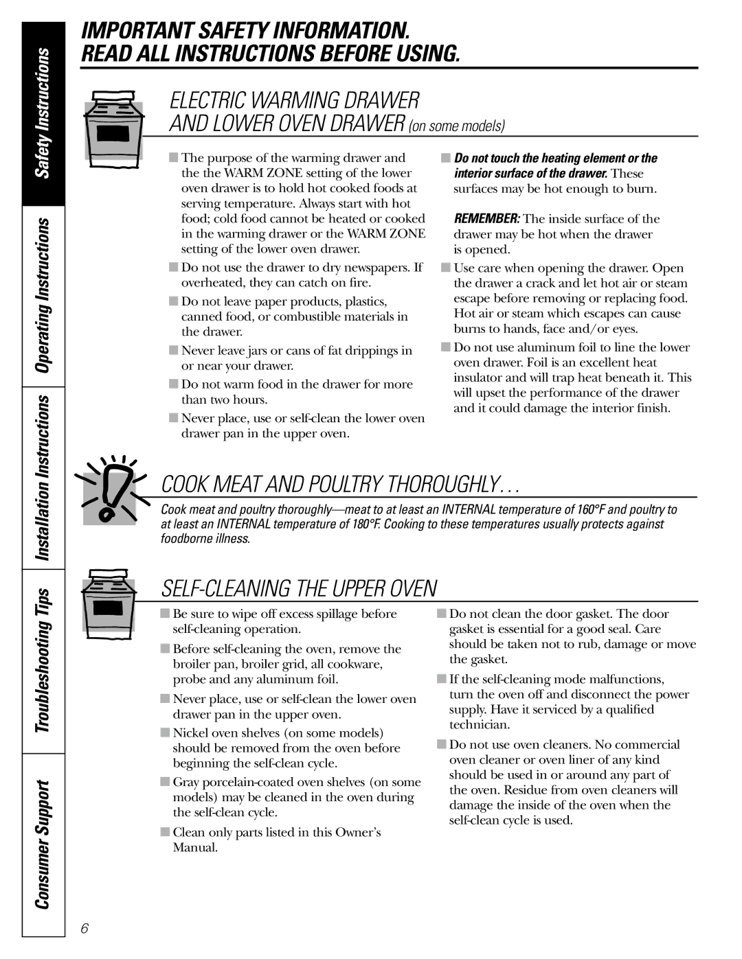 GE JGBP88, JGB918 manual Instructions Operating Instructions Safety, Tips Installation 