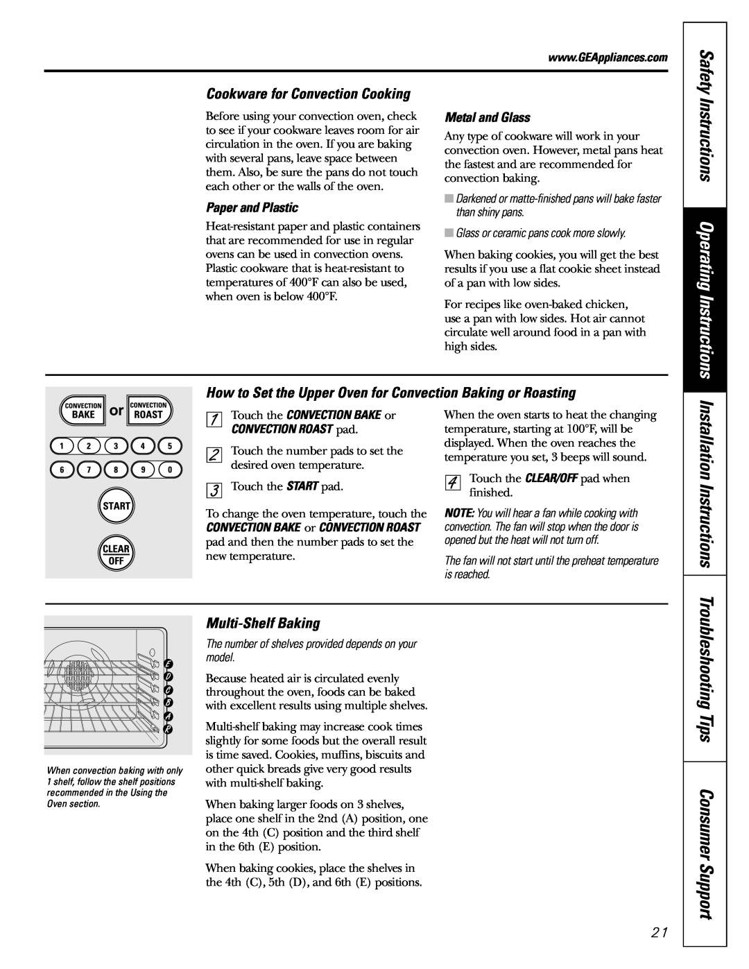 GE JGB918 Installation Instructions, Troubleshooting Tips Consumer Support, Multi-Shelf Baking, Paper and Plastic, Safety 
