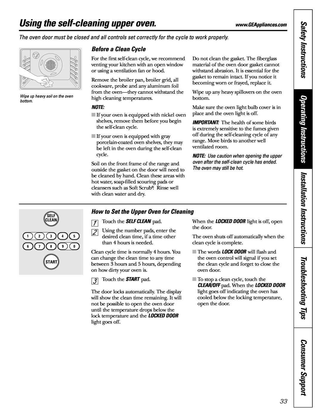 GE JGB918 manual Using the self-cleaning upper oven, Instructions Operating Instructions Installation, Before a Clean Cycle 