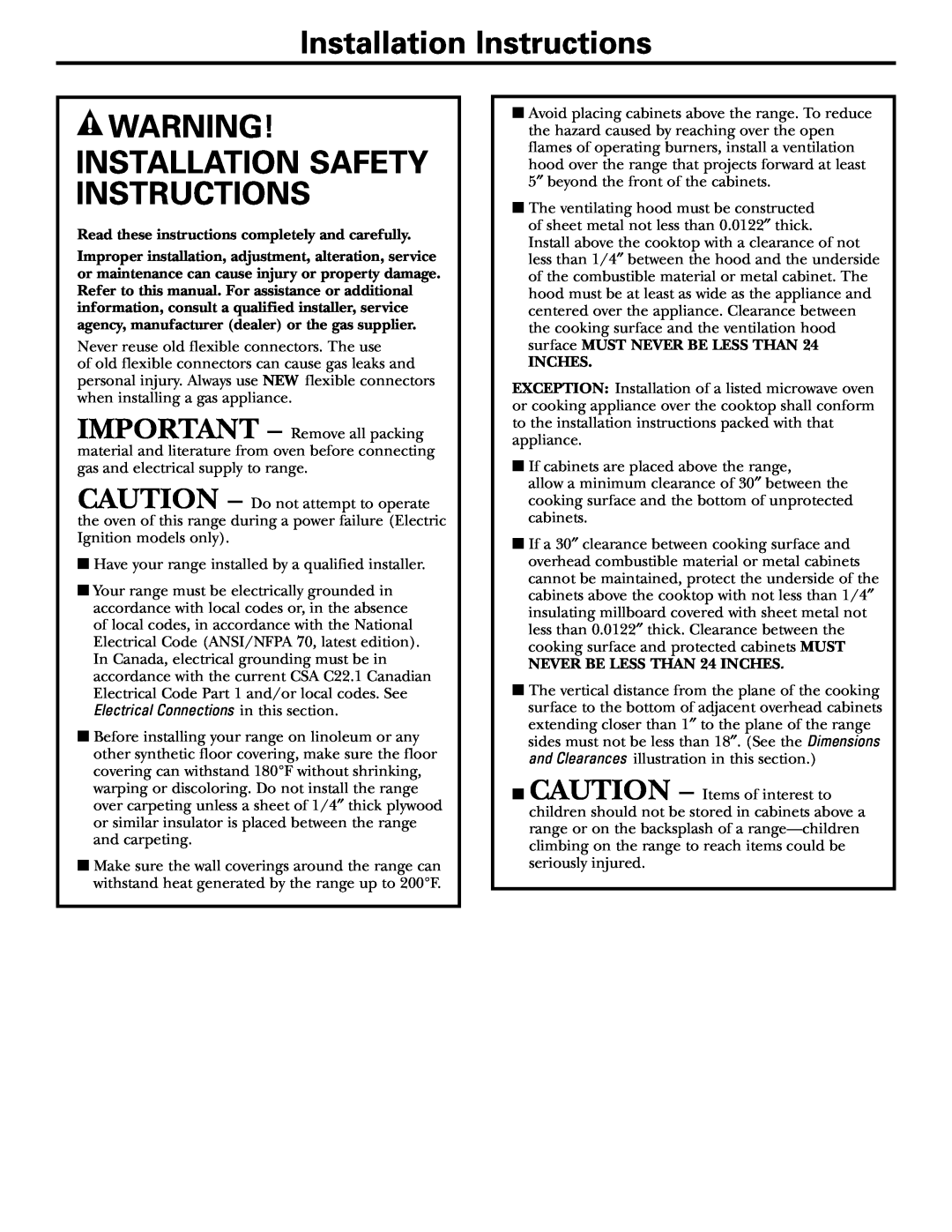 GE JGB918, JGBP88 manual Installation Instructions, Installation Safety Instructions, Electrical Connections in this section 