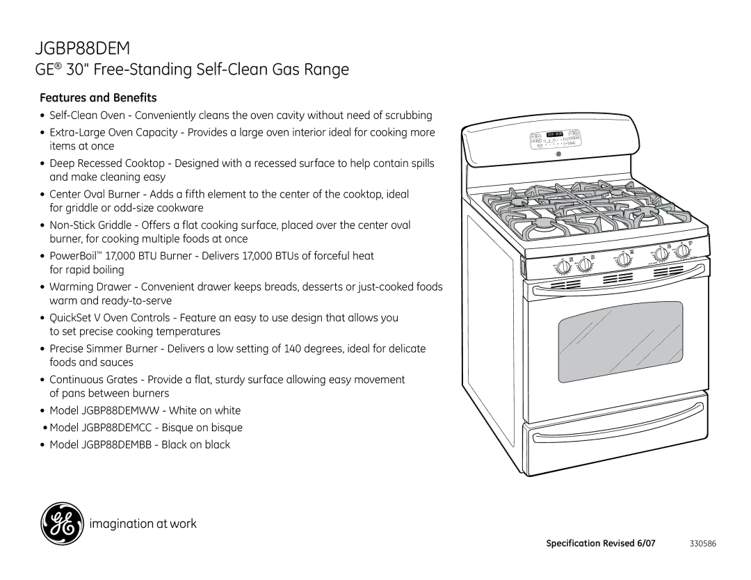 GE JGBP88DEMBB installation instructions Features and Benefits 