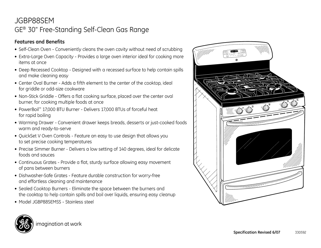 GE JGBP88SEM dimensions Features and Benefits 