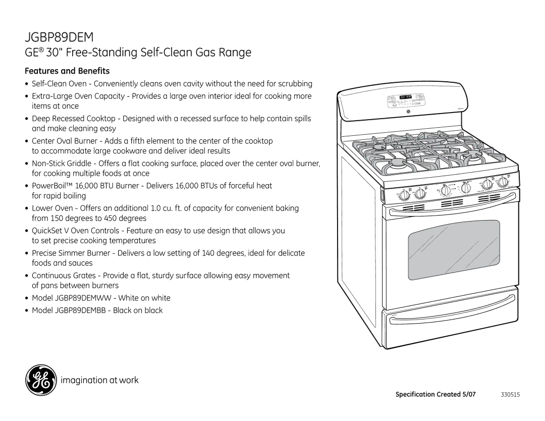 GE JGBP89DEMWW installation instructions Features and Benefits 