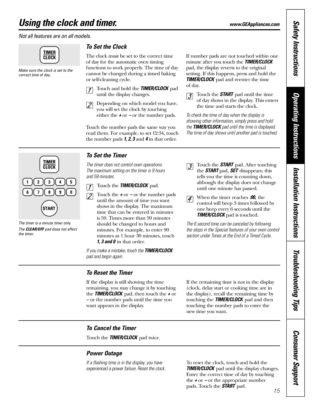 GE JGBP99, JGBP36, JGBP83 manual Using the clock and timer, Installation Instructions 