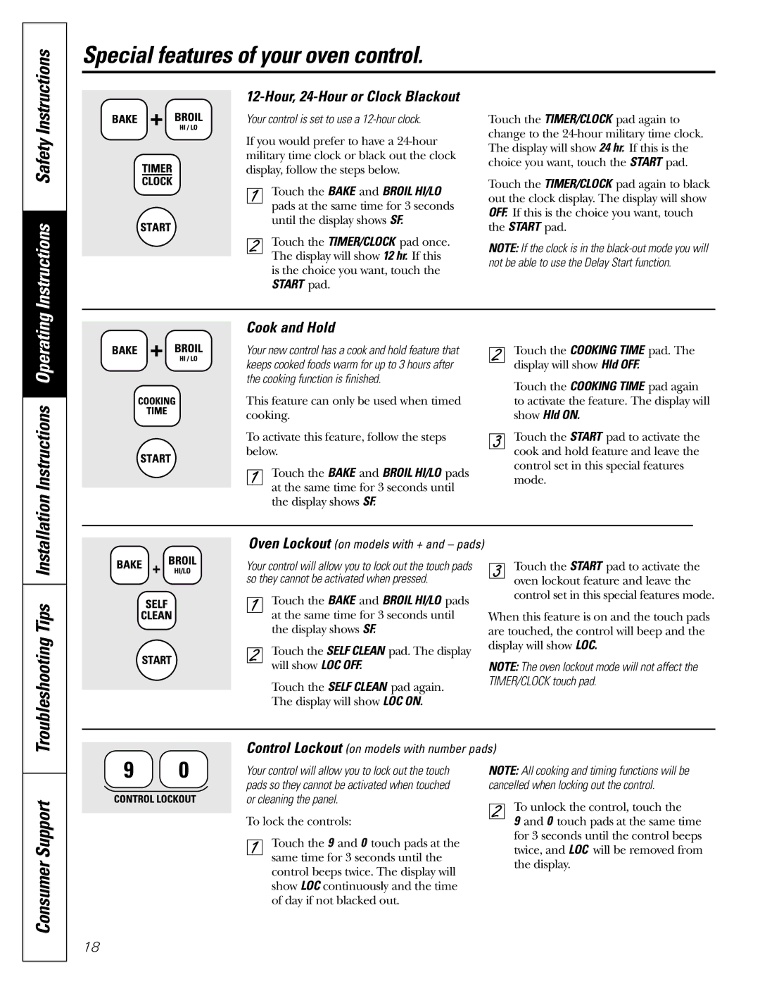 GE JGBP99 manual Troubleshooting Tips, Hour, 24-Hour or Clock Blackout, Cook and Hold, Installation Instructions Operating 