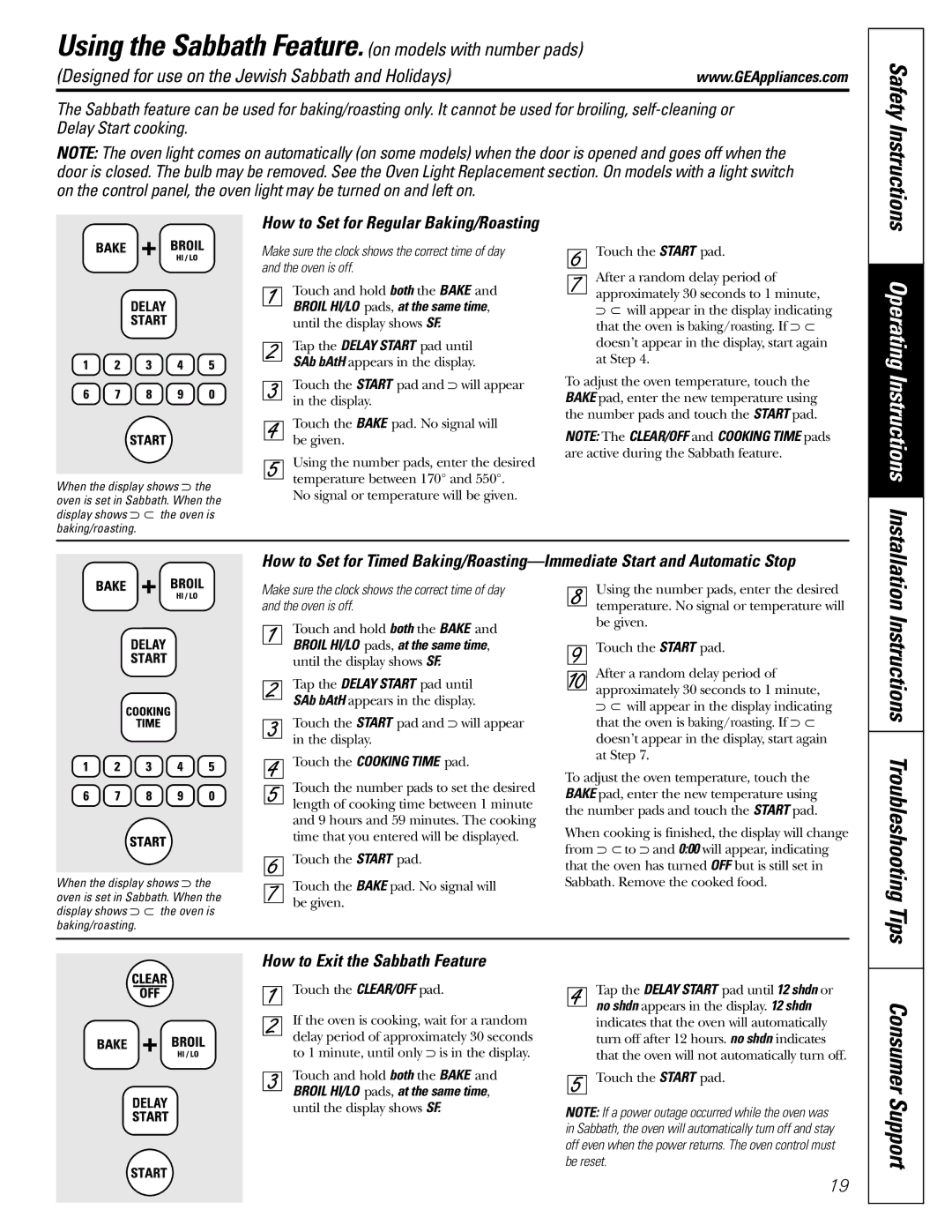 GE JGBP36, JGBP99, JGBP83 manual Instructions Troubleshooting Tips, Safety Instructions, How to Exit the Sabbath Feature 