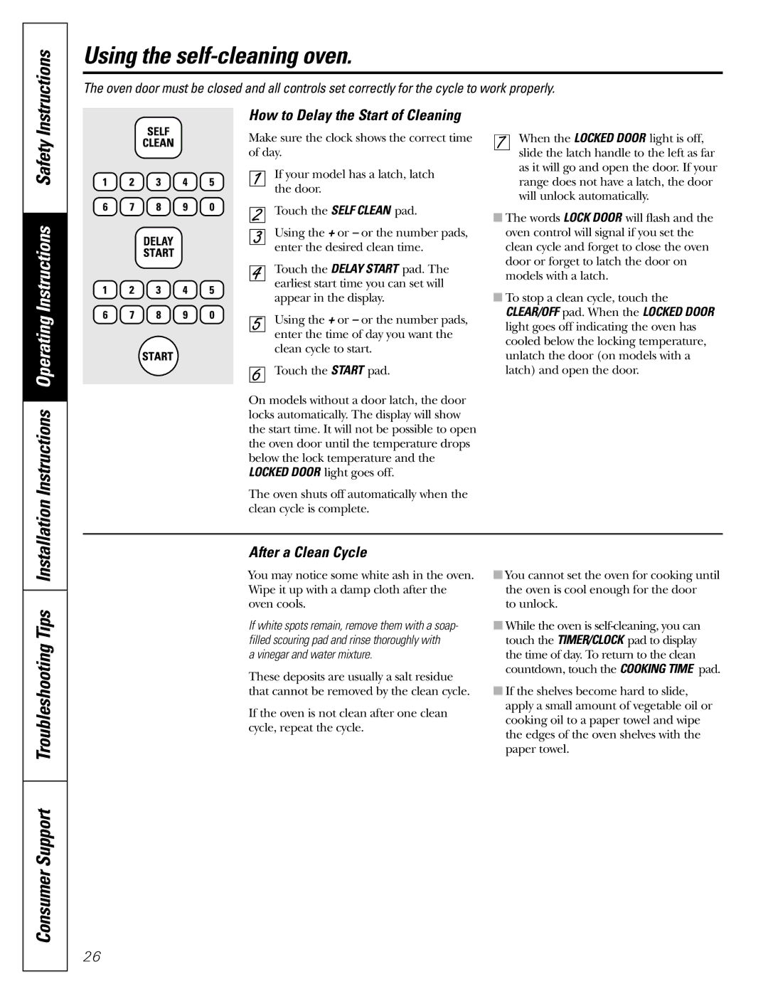 GE JGBP83 Installation Instructions Operating Instructions Safety, How to Delay the Start of Cleaning, After a Clean Cycle 