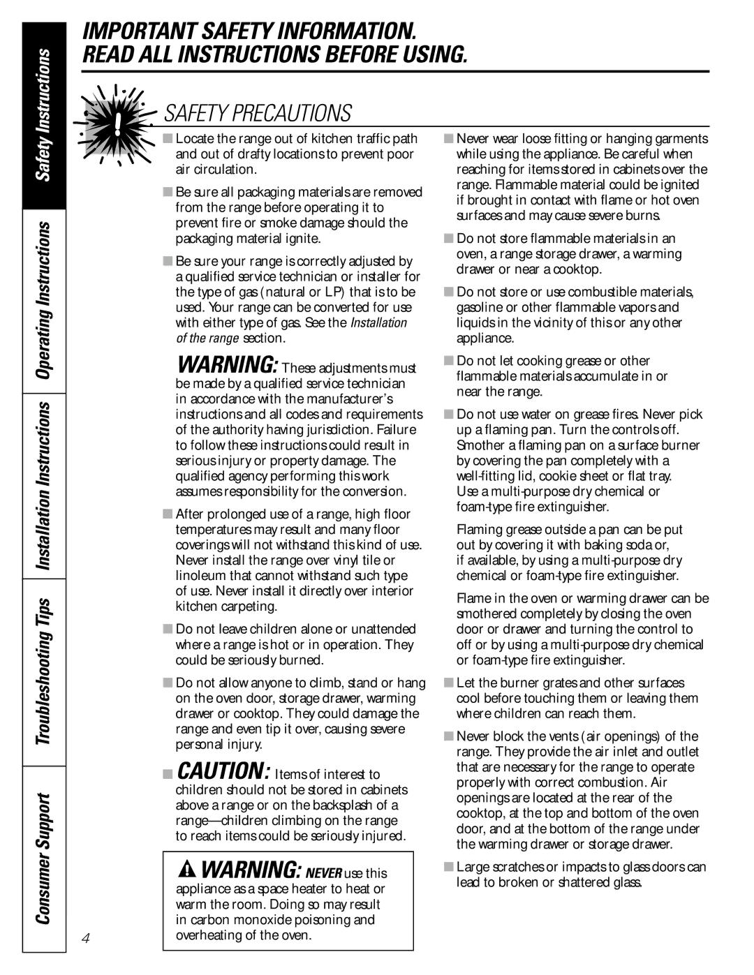 GE JGBP36, JGBP99, JGBP83 manual Instructions 