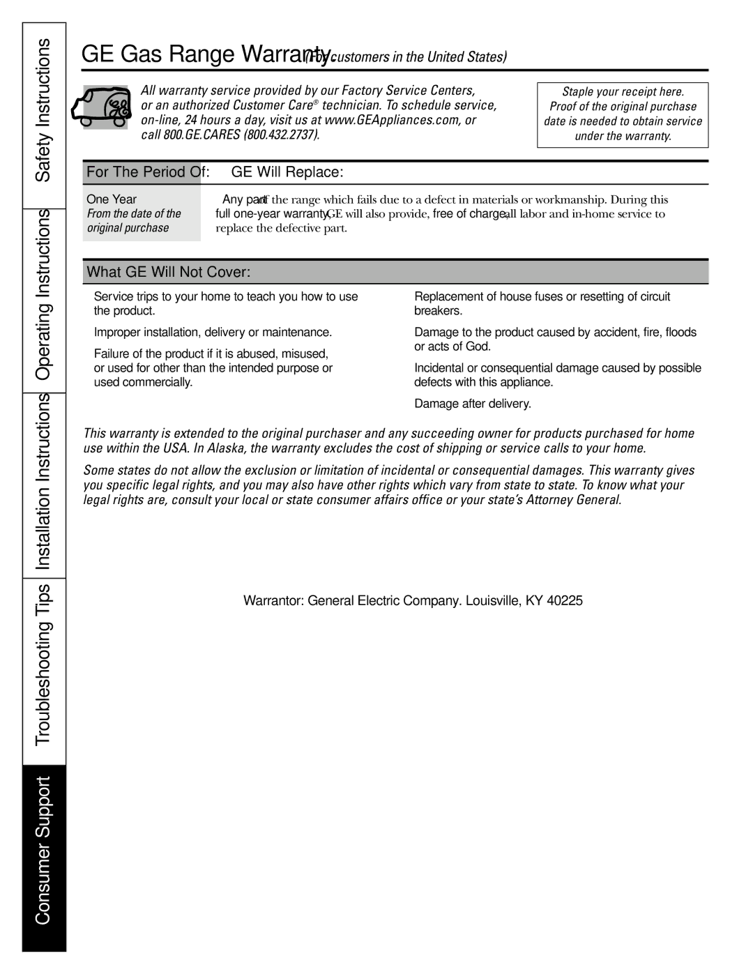 GE JGBP99, JGBP36, JGBP83 manual Instructions Safety Instructions, Operating, GE Will Replace, What GE Will Not Cover 