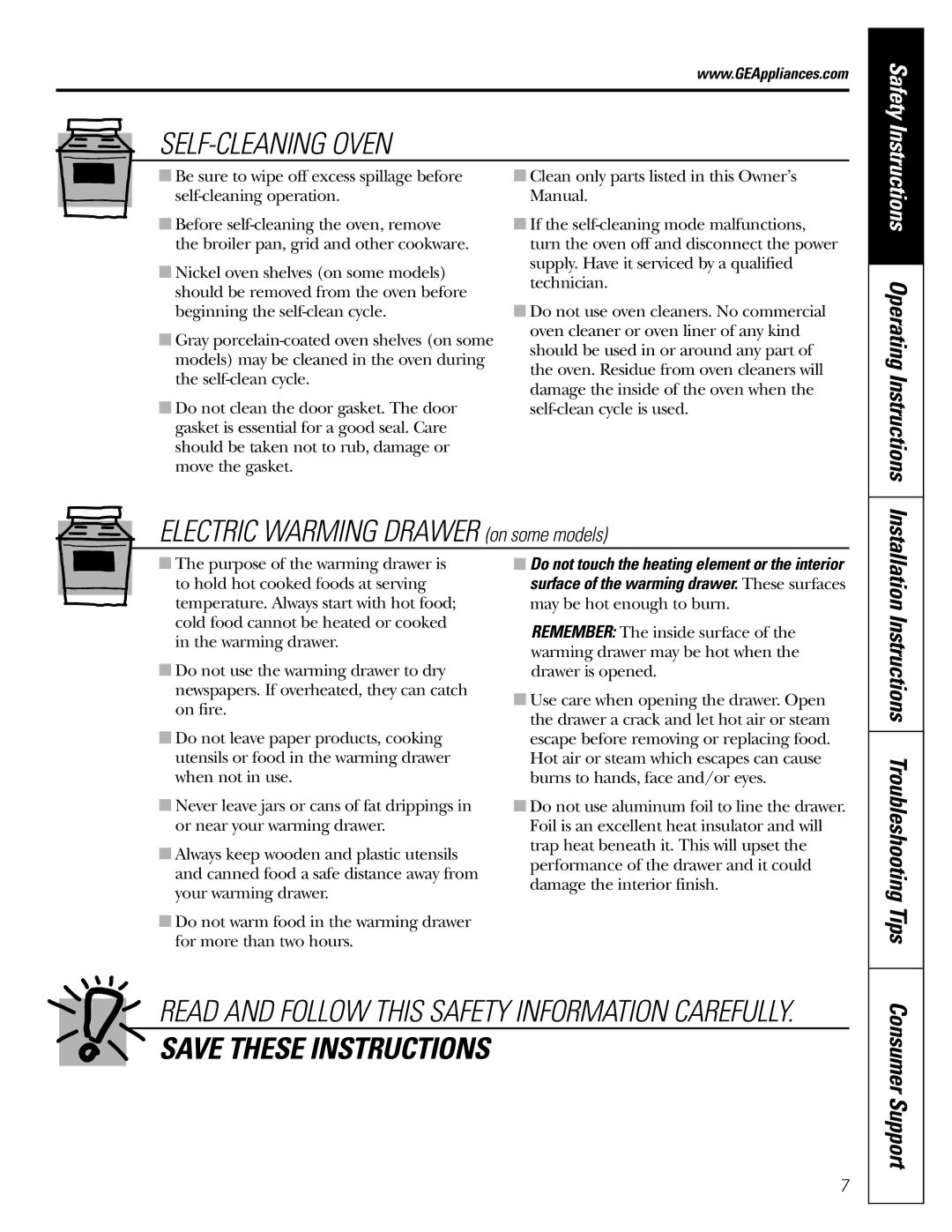 GE JGBP36, JGBP99, JGBP83 manual Consumer Support, Installation Instructions Troubleshooting Tips 