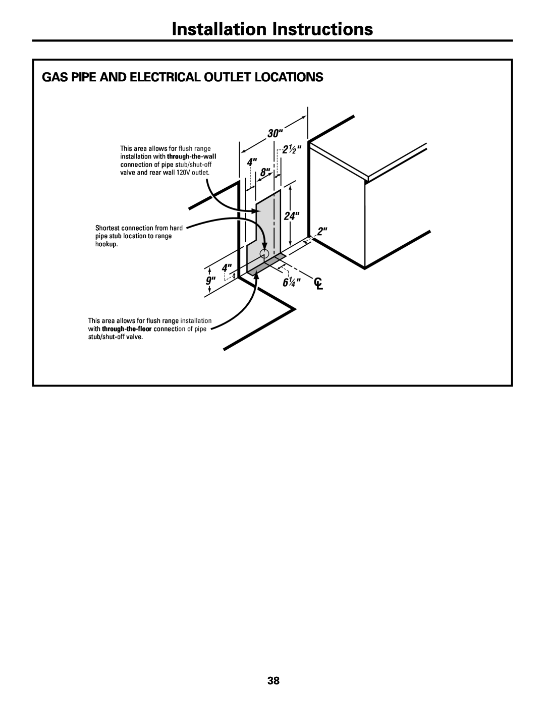 GE JGBP83, JGBP99, JGBP36 manual Gas Pipe And Electrical Outlet Locations, Installation Instructions 