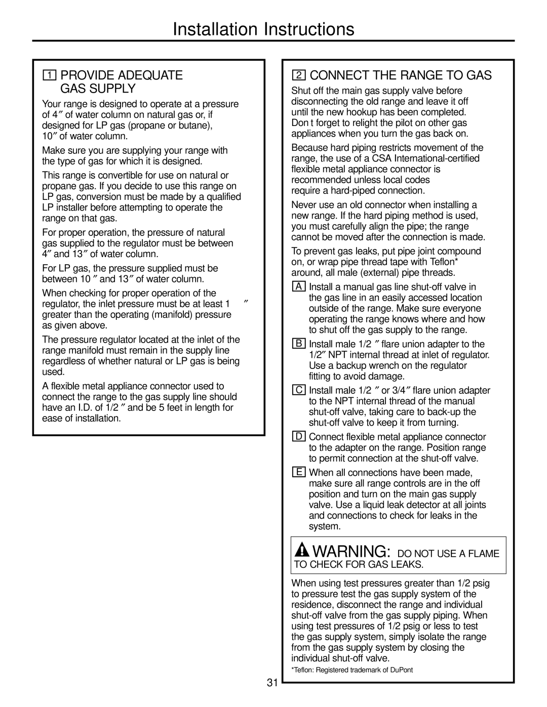 GE JGBS10, JGBS09 manual Connect the Range to GAS, 10″ of water column 