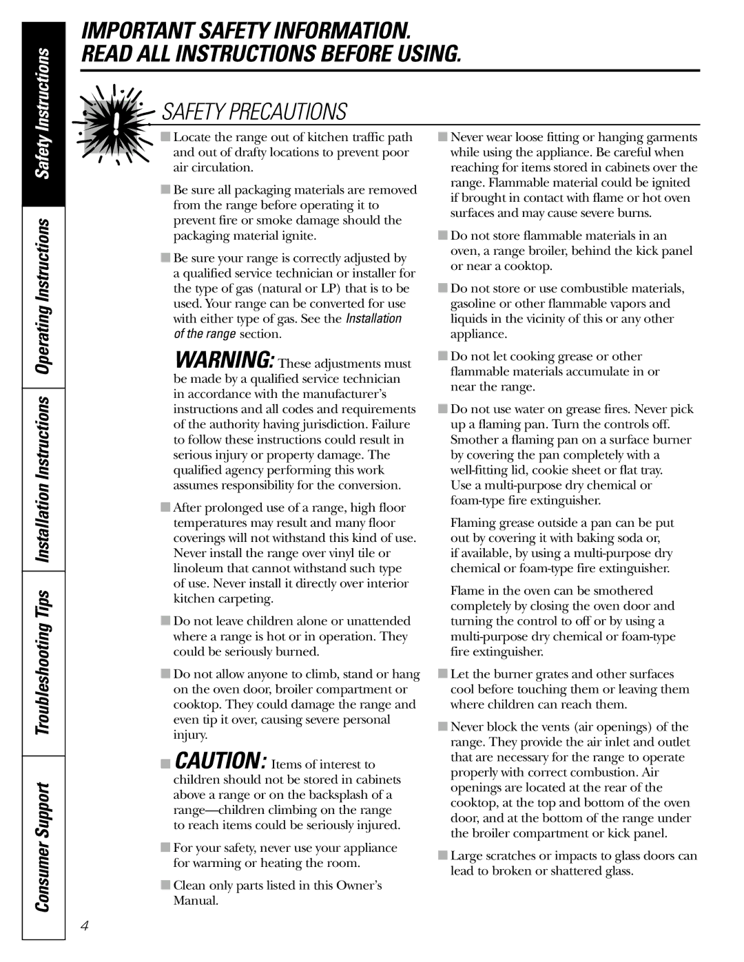 GE JGBS09, JGBS10 manual Instructions 