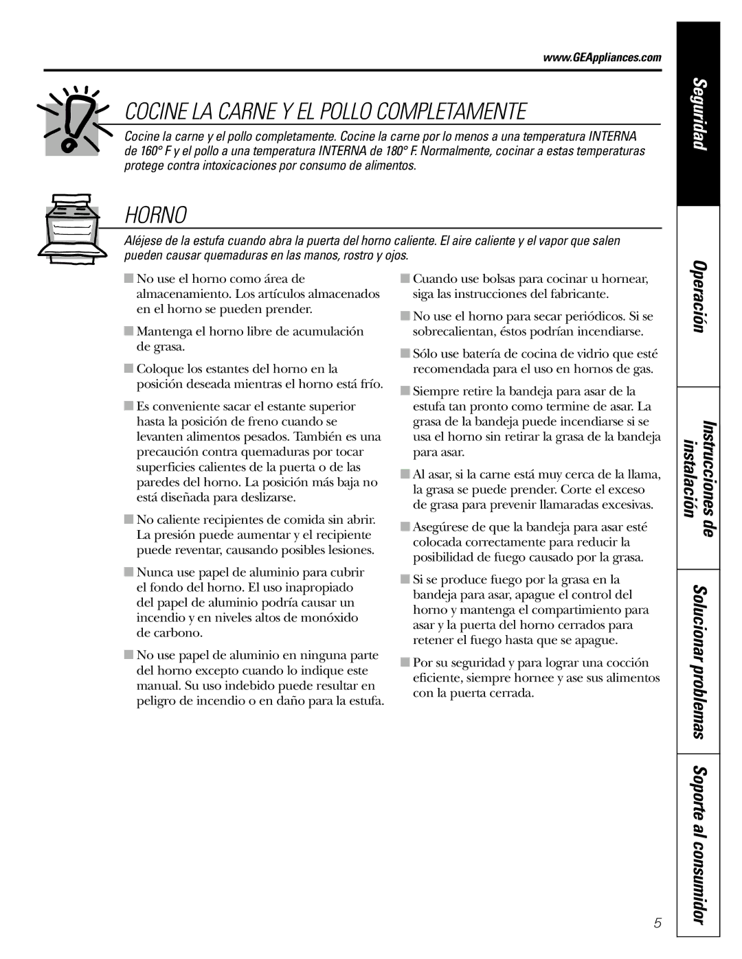 GE JGBS10, JGBS09 manual Cocine LA Carne Y EL Pollo Completamente 