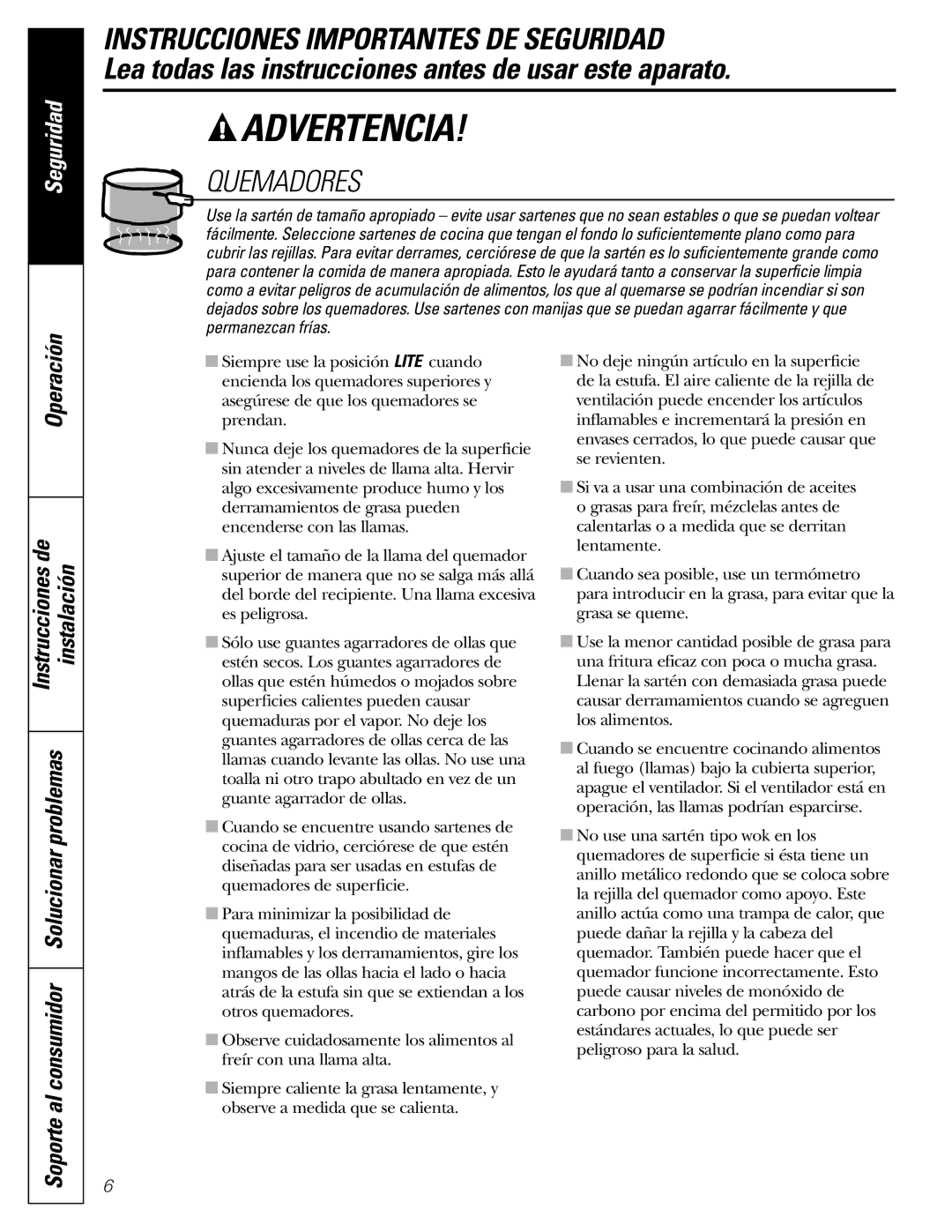 GE JGBS09, JGBS10 manual Quemadores, Instrucciones de Instalación 