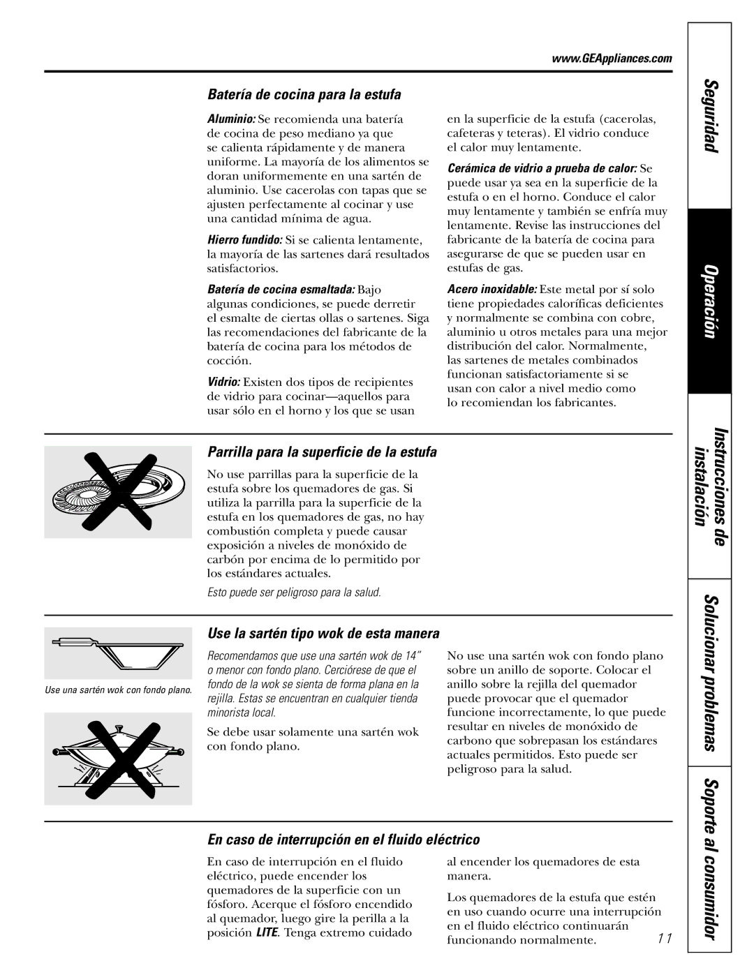 GE JGBS10, JGBS09 manual Soporte, Al consumidor, Batería de cocina para la estufa, Parrilla para la superficie de la estufa 