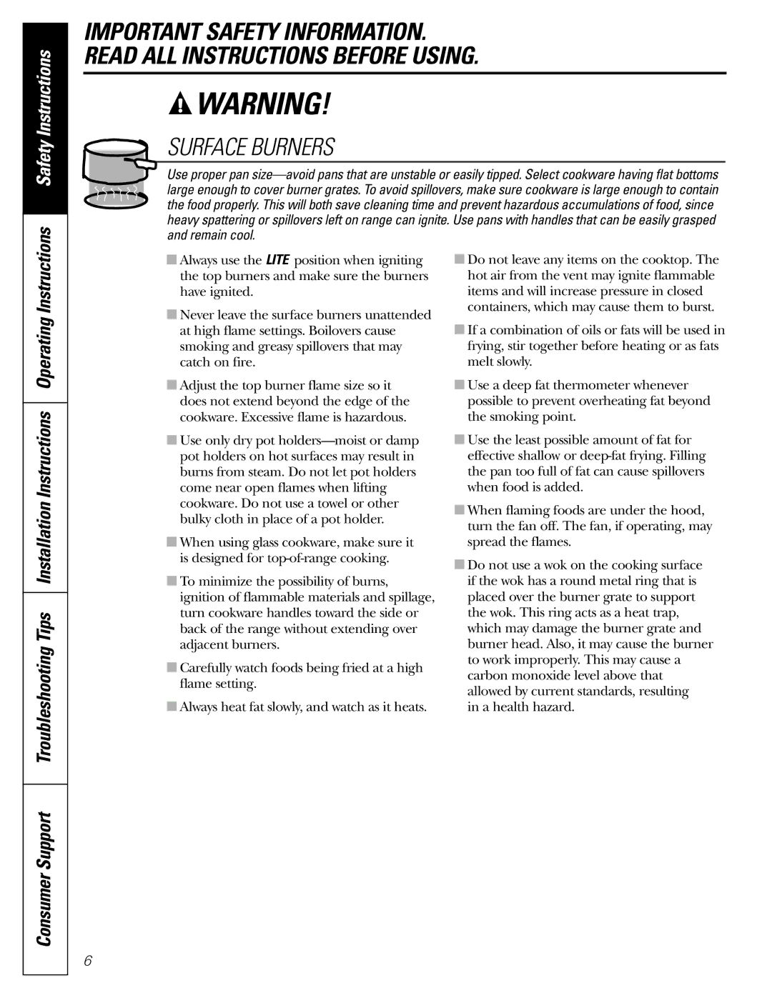 GE JGBS09, JGBS10 manual Surface Burners 