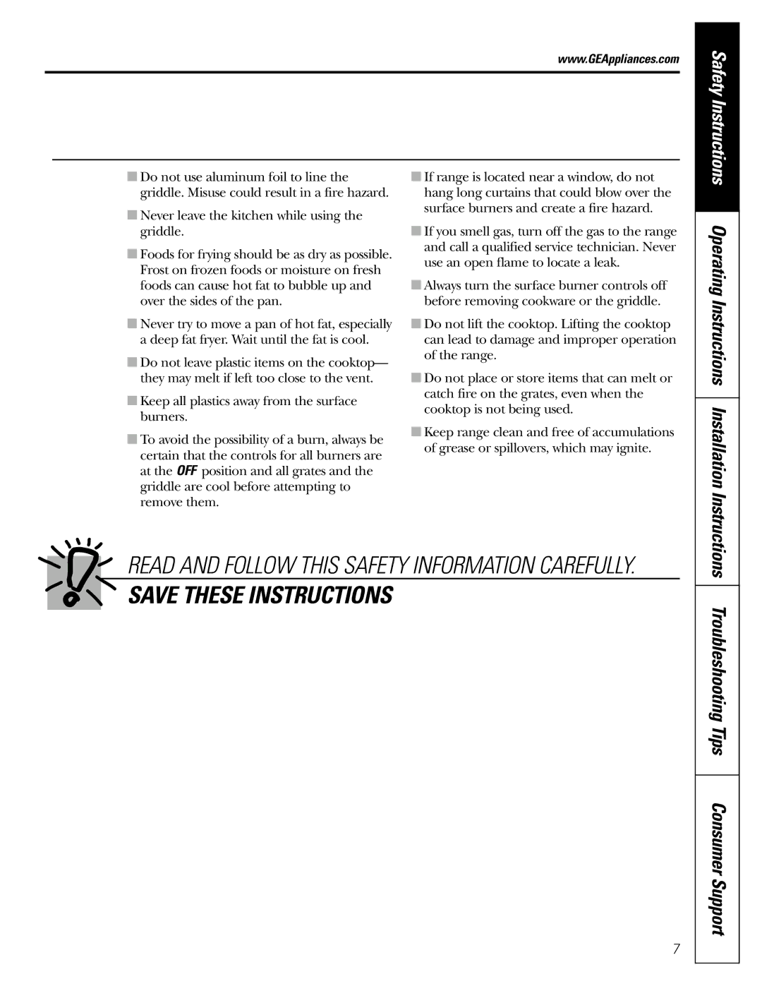 GE JGBS10, JGBS09 manual Troubleshooting Tips Consumer Support, Operating Instructions Installation Instructions 