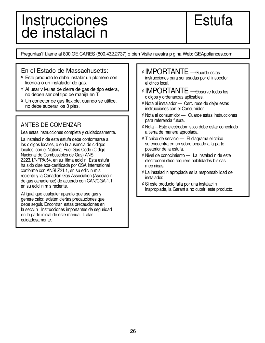 GE JGBS09, JGBS10 manual Antes DE Comenzar, Lea estas instrucciones completa y cuidadosamente 