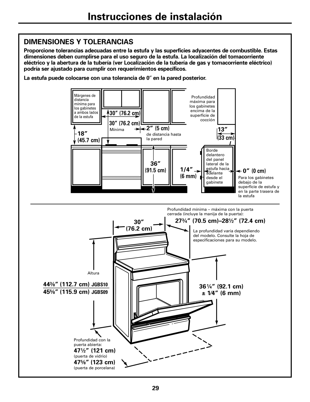 GE JGBS10, JGBS09 manual Dimensiones Y Tolerancias, 45.7 cm 