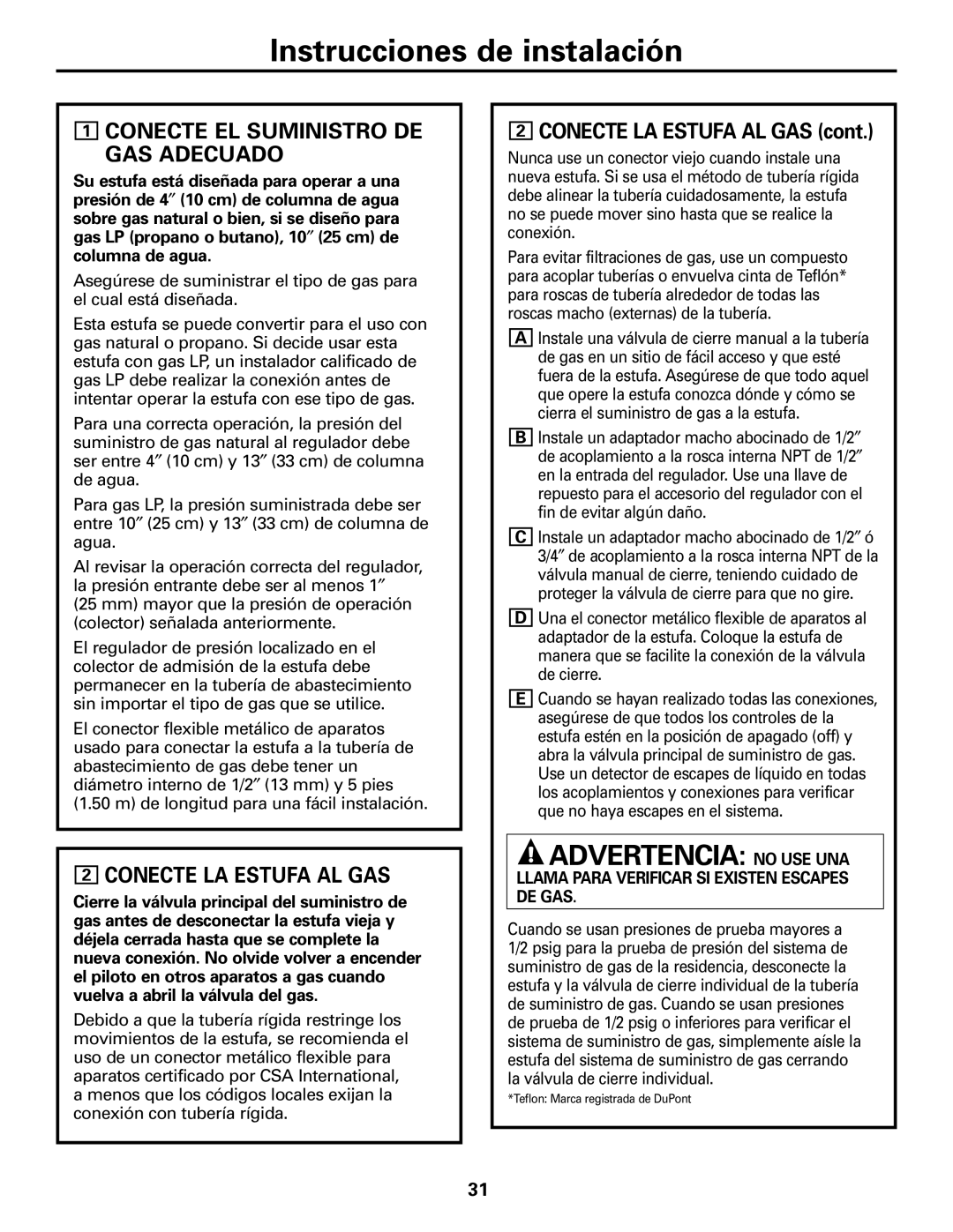 GE JGBS10, JGBS09 manual Conecte EL Suministro DE GAS Adecuado, Conecte LA Estufa AL GAS 