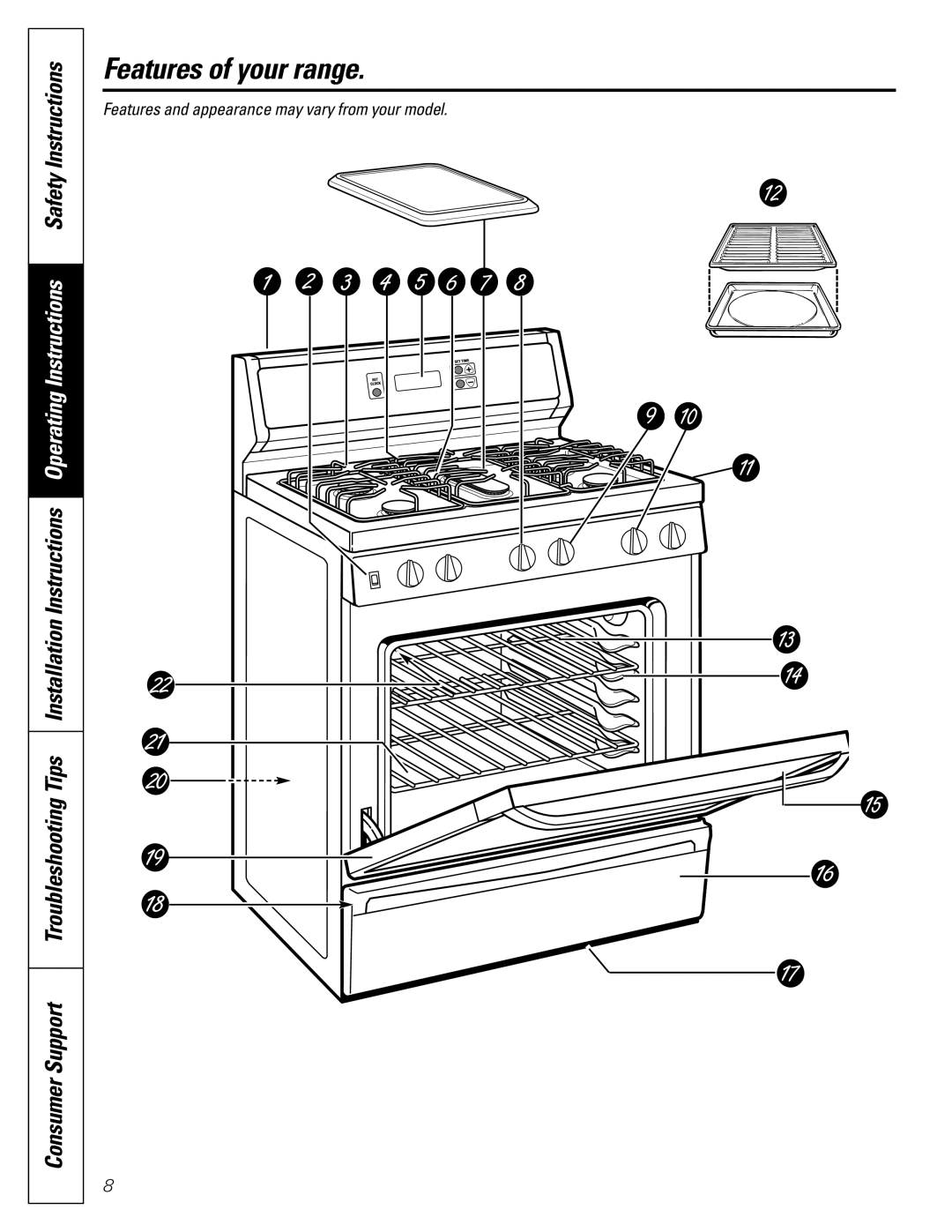 GE JGBS09, JGBS10 manual Features of your range 