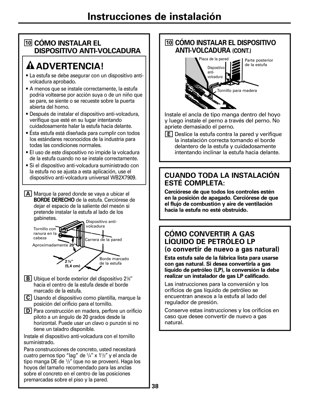 GE JGBS09, JGBS10 manual Advertencia, Cuando Toda LA Instalación Esté Completa 