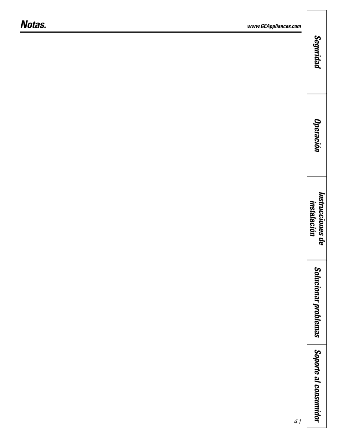 GE JGBS10, JGBS09 manual Notas, Seguridad Operación 